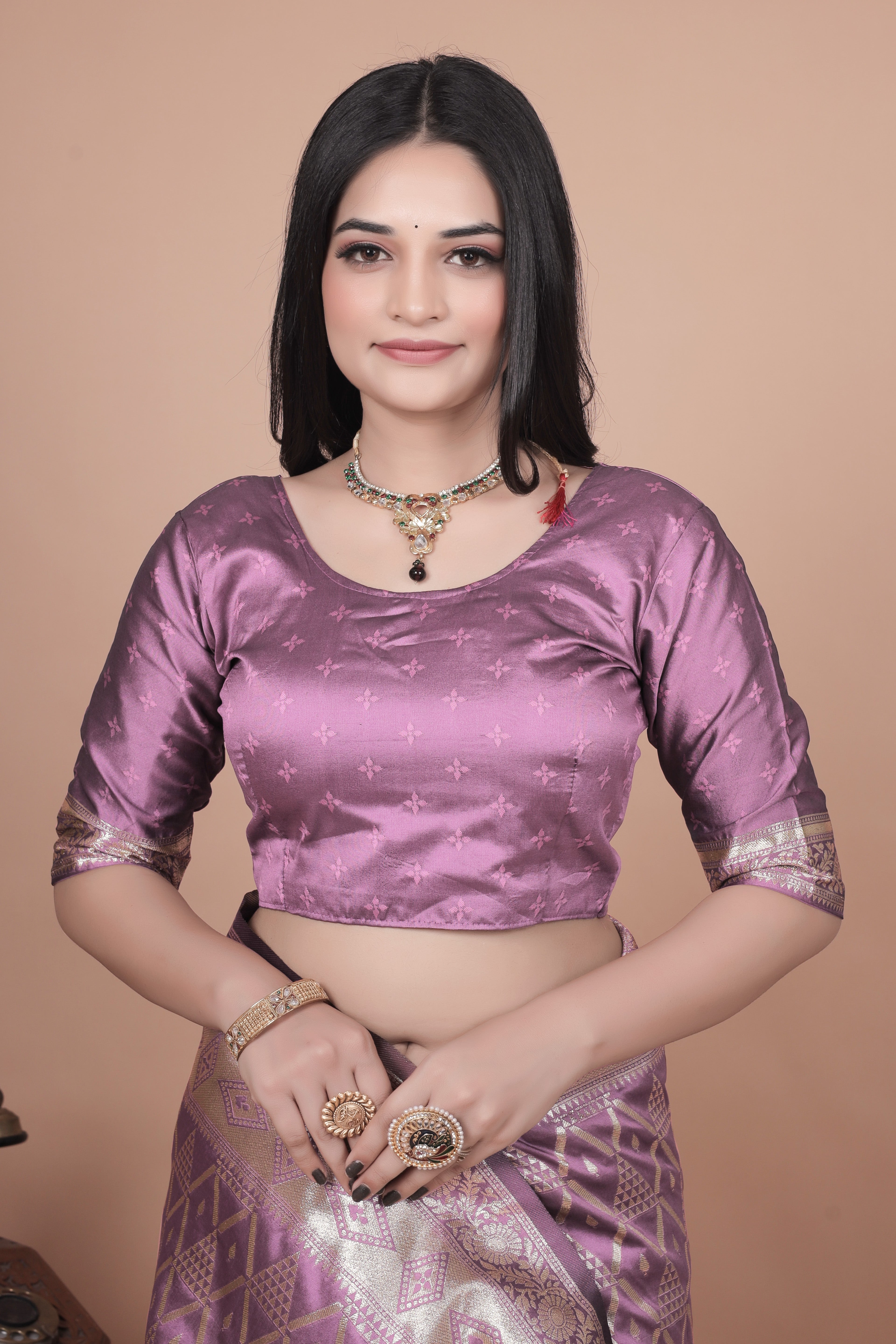 Mauve Banarasi Silk Saree with Silver Zari Elegance With 4 color option